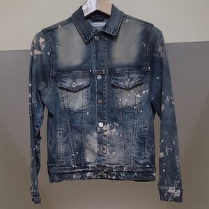Mens EMBELLISH Distressed Denim Jacket.